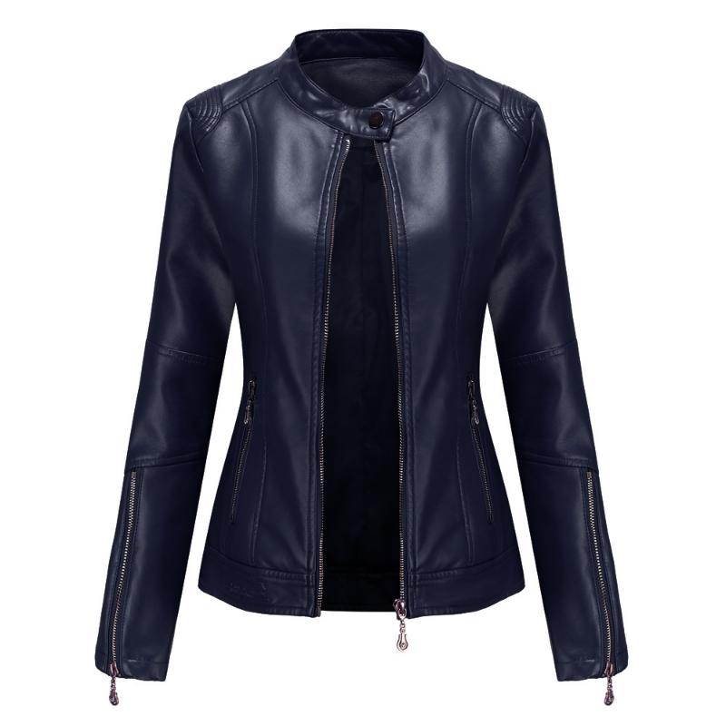 Fashion Women's Leather Jacket PU Leather Short Coat Stand Collar Jacket Women's Spring and Autumn Thin Leather Jacket
