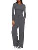 Solid Color Casual Long Sleeve Top and High Waist Wide Leg Pants Sportswear Set