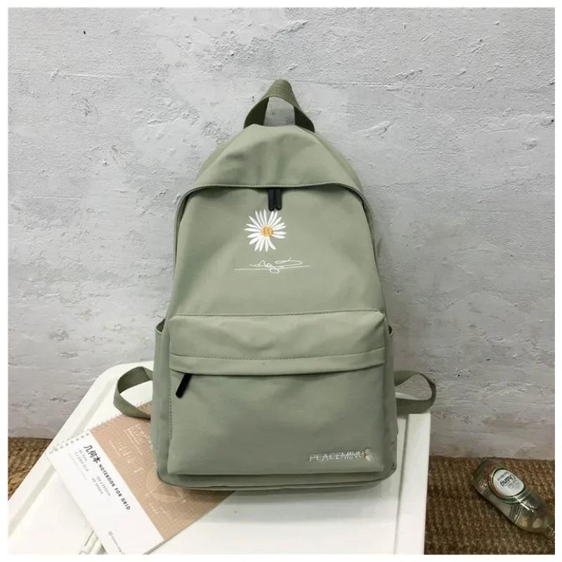 Teen School Bag for Girls Backpack Women Printing Bookbags Middle Student Schoolbag Large Black Cute Flowers Nylon Bagpack