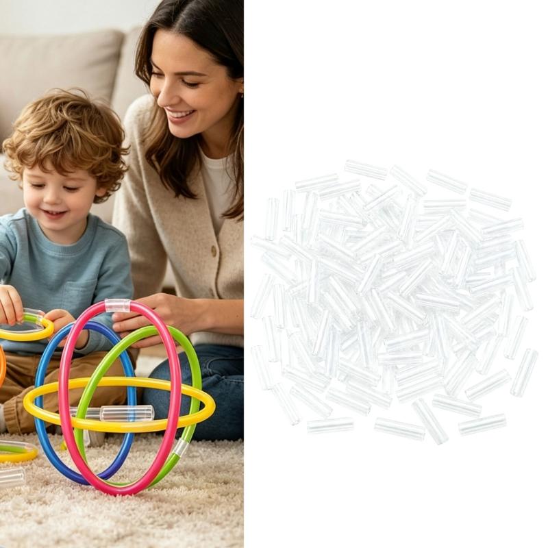 Clear Party Glowing Stick Connectors, 100 Plastic Joiners for Making Wristbands, Necklaces, Decorative Designs, Holiday Gatherings, and School