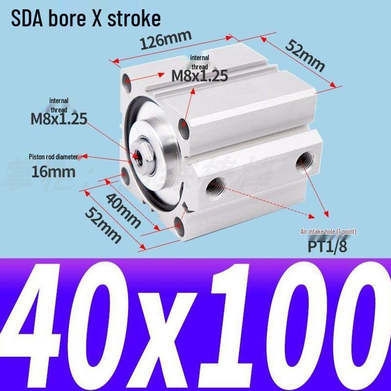 SDA Mini Pneumatic Cylinder, High Thrust, Thin Type, Bore Sizes 20/25/32/40/50