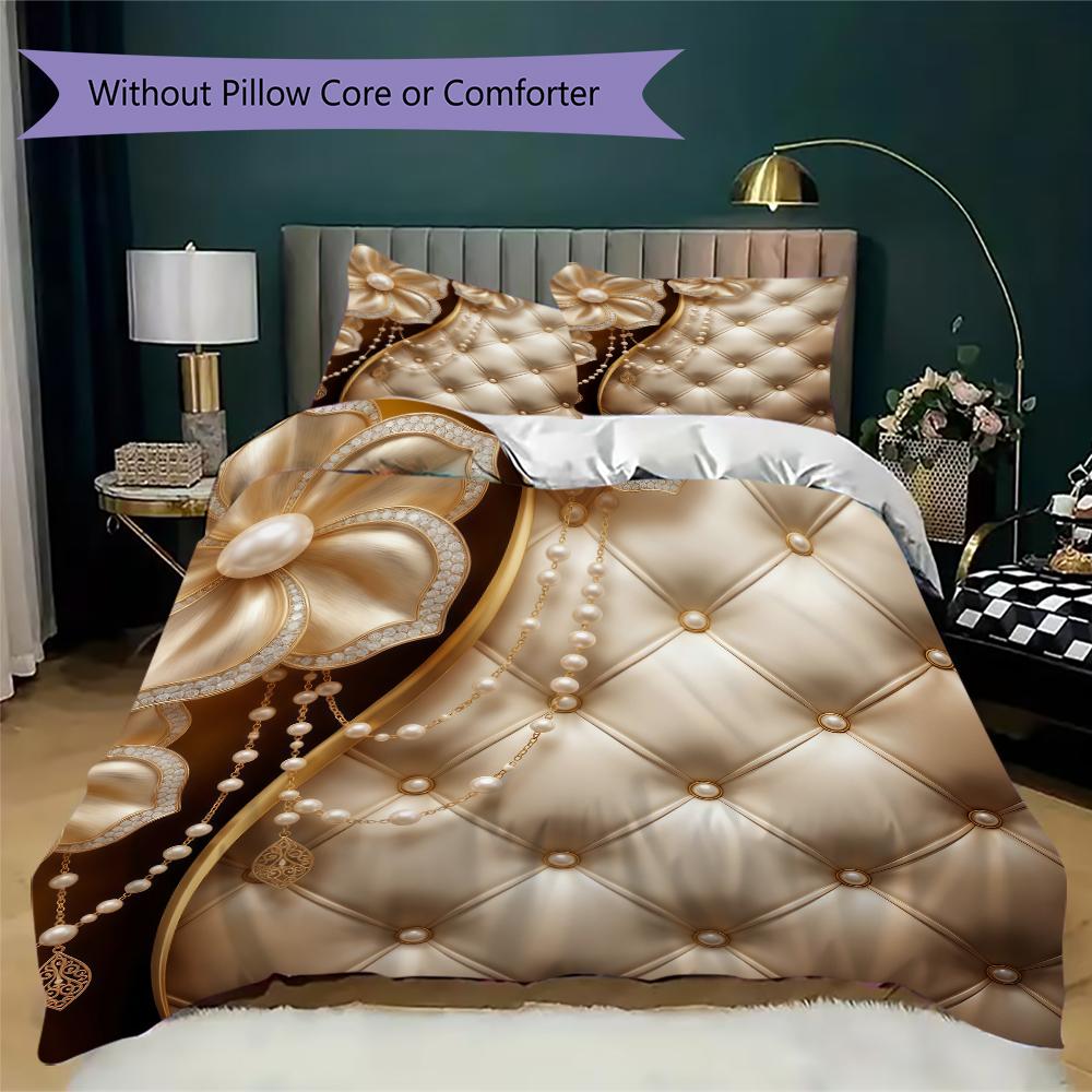 Gold Leather Pattern Bedding uilt Set uilt Cover Pillowcase Home Decoration Birthday Gift (1 * duvet cover + 2 * pillowcase without core)