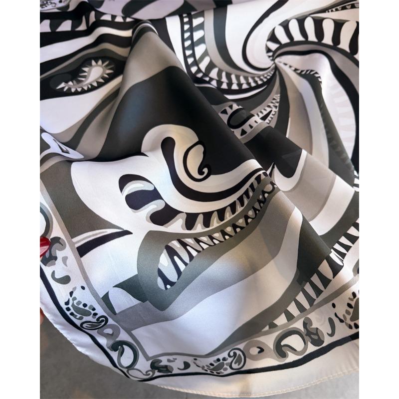 Women S Geometric Abstract Printed Silk Like Square Scarf For Sun Protection