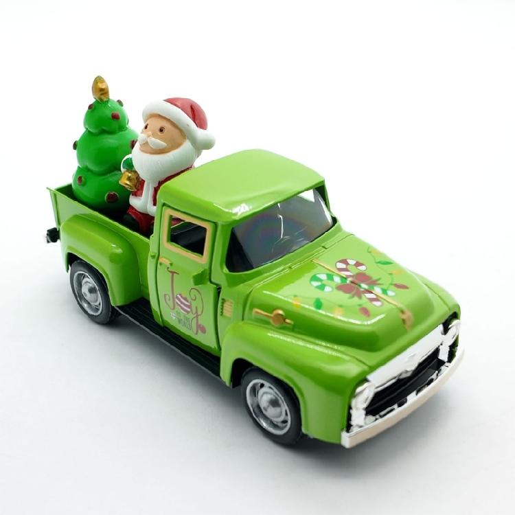 Pull Back Function Green Christmas Vehicle Alloys Crafted Desktop Model For Indoor Seasonal Styling