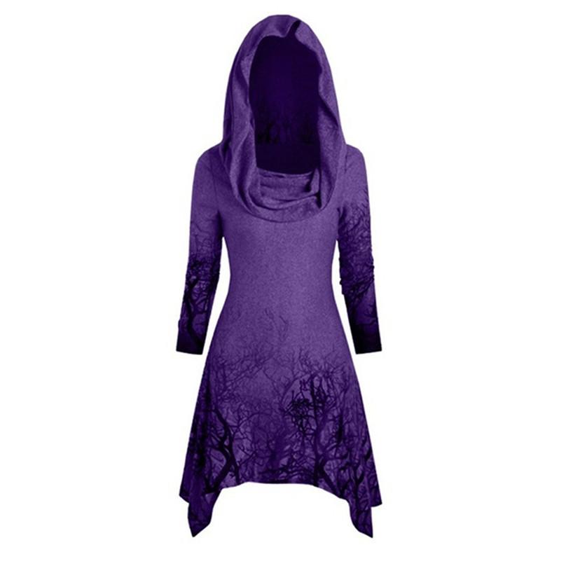 Fashion Exquisite Halloween Horror Branch Print Cloak Jacket Asymmetric Collar Knitted Hooded Cloak Top