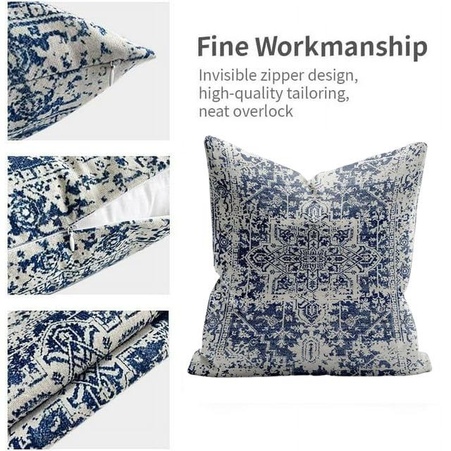 Boho Cushion Covers 18x18 Set of 2 Blue Throw Cushion Covers Outdoor Decorative Linen Cushion Covers for Couch Bed Sofa Cushion Boho Pillowcases