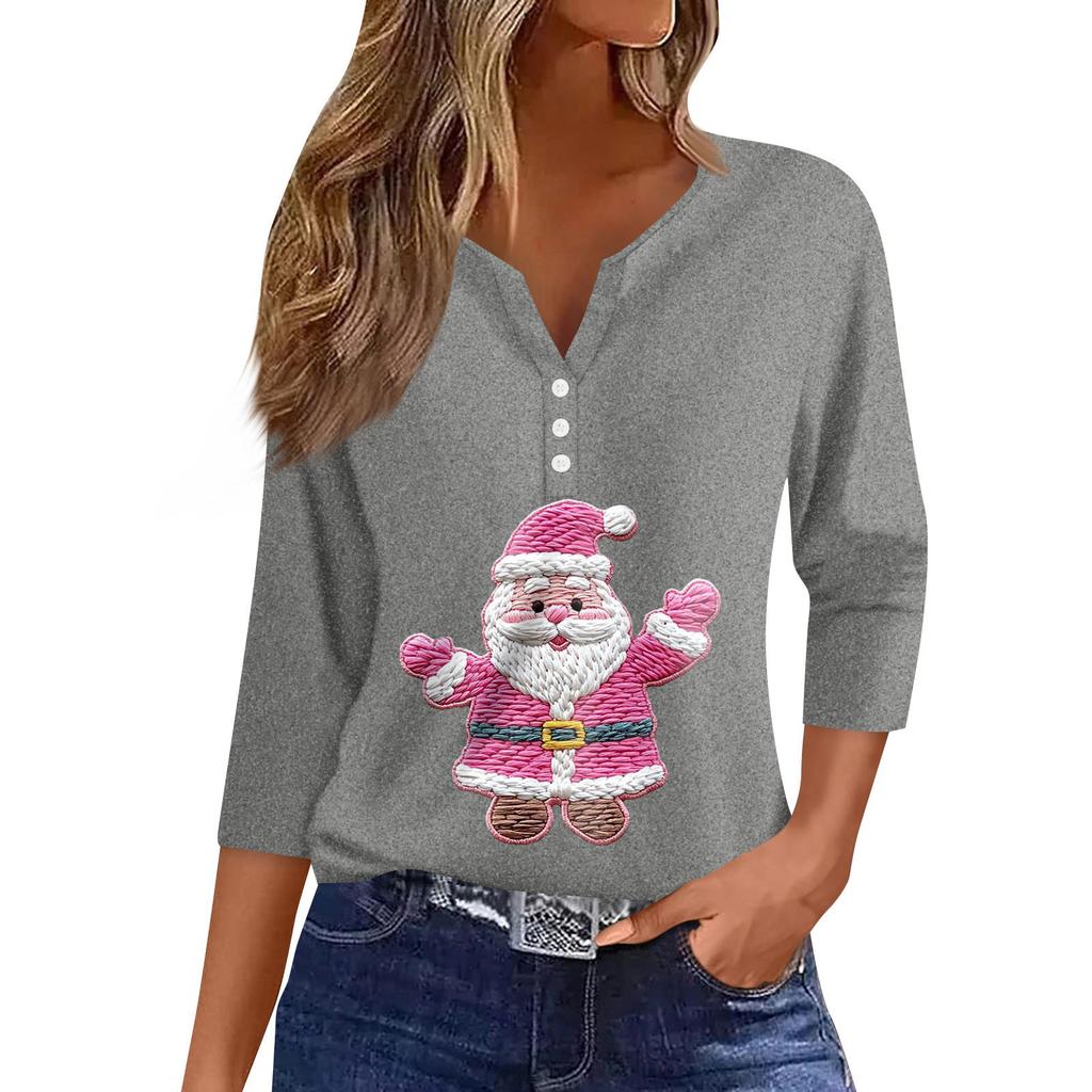 Γυναικείο μπλουζάκι μπλουζάκι με τύπωμα κουμπιού μανίκι 3/4 Καθημερινή μόδα για Σαββατοκύριακο Basic V-λαιμόκοψη κανονικό μπλουζάκι