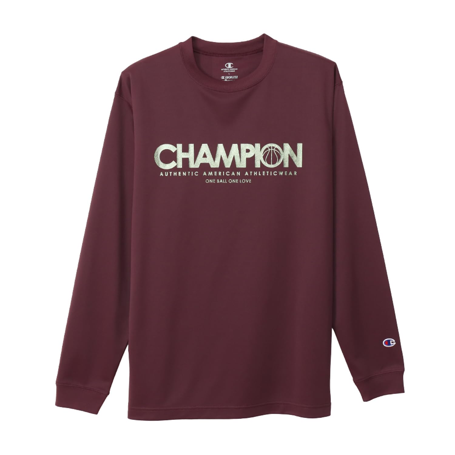 

Champion Maroon Long Sleeve Round Odor Polarized Back Hem Rubber Basketball Men s T-Shirt, Neck, Antibacterial, Resistant, Quick-Drying, Print, Print,