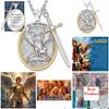 Catholic Amulet Patron Saint St. Michael Necklace Pendant Vintage Protect Charm Talisman Powerful Wealth Success Health Lucky Jewelry Unisex
