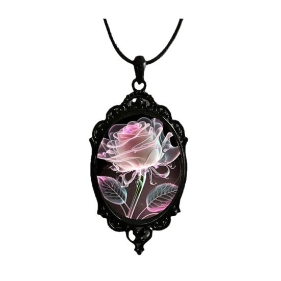 Collana Rosa Gotica Collana con Pendente Floreale Rosa Vintage in Vetro Gioiello Punk Oscuro Regalo per Donne Ragazzine