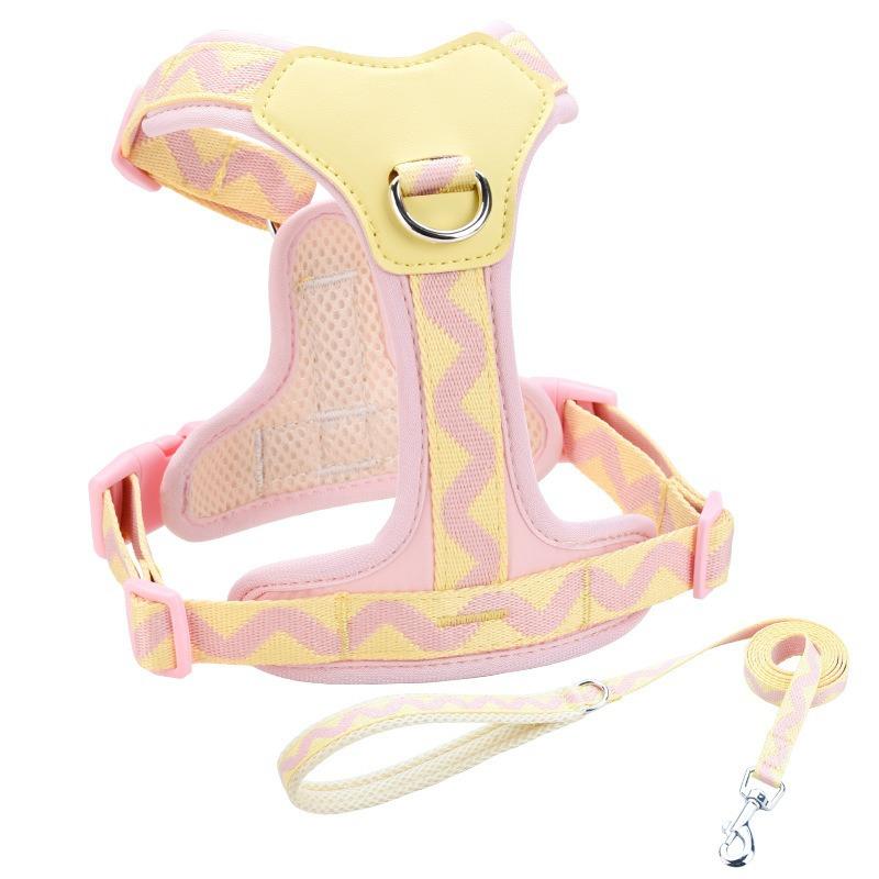 Adjustable Size Reflective Polyester Vest-Style Chest Harness Set Fashion Dog Leash Button Anti-Escape Pet Supplies Cross-Border