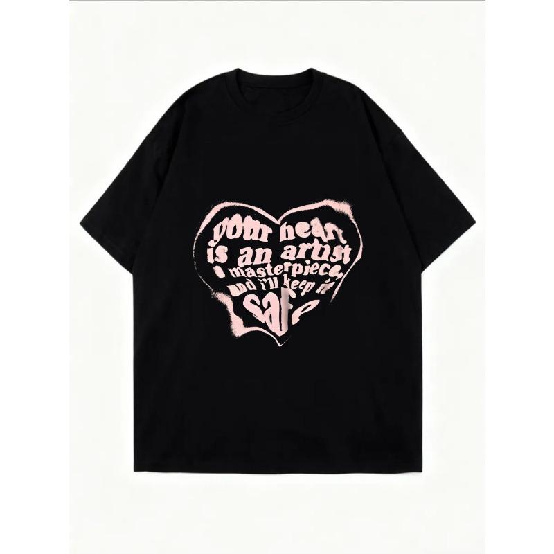 White Oversized T Shirt With Pink Heart Print And Text For Casual Wear