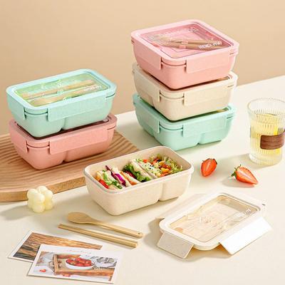 1100ML Lunch Box For Kids School Adults Office Wheat Straw Microwave Picnic Storage Portable Big Bento Box With Spoon Chopsticks