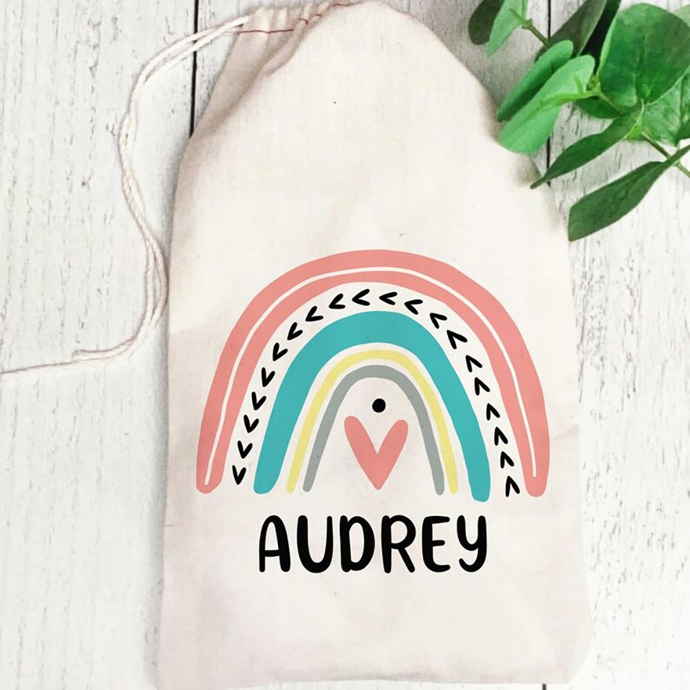 Personalized Rainbow Party Favor Bags Boho Birthday Party Table Decor Kindergarten Kids Gift Bags Back To School Baby Shower