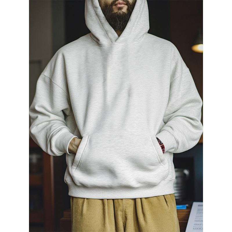 American Retro Style Heavy Fleece Thickened Warm Hooded Sweatshirt for Men, Winter Base Layer, Export Men's Sportswear Jacket