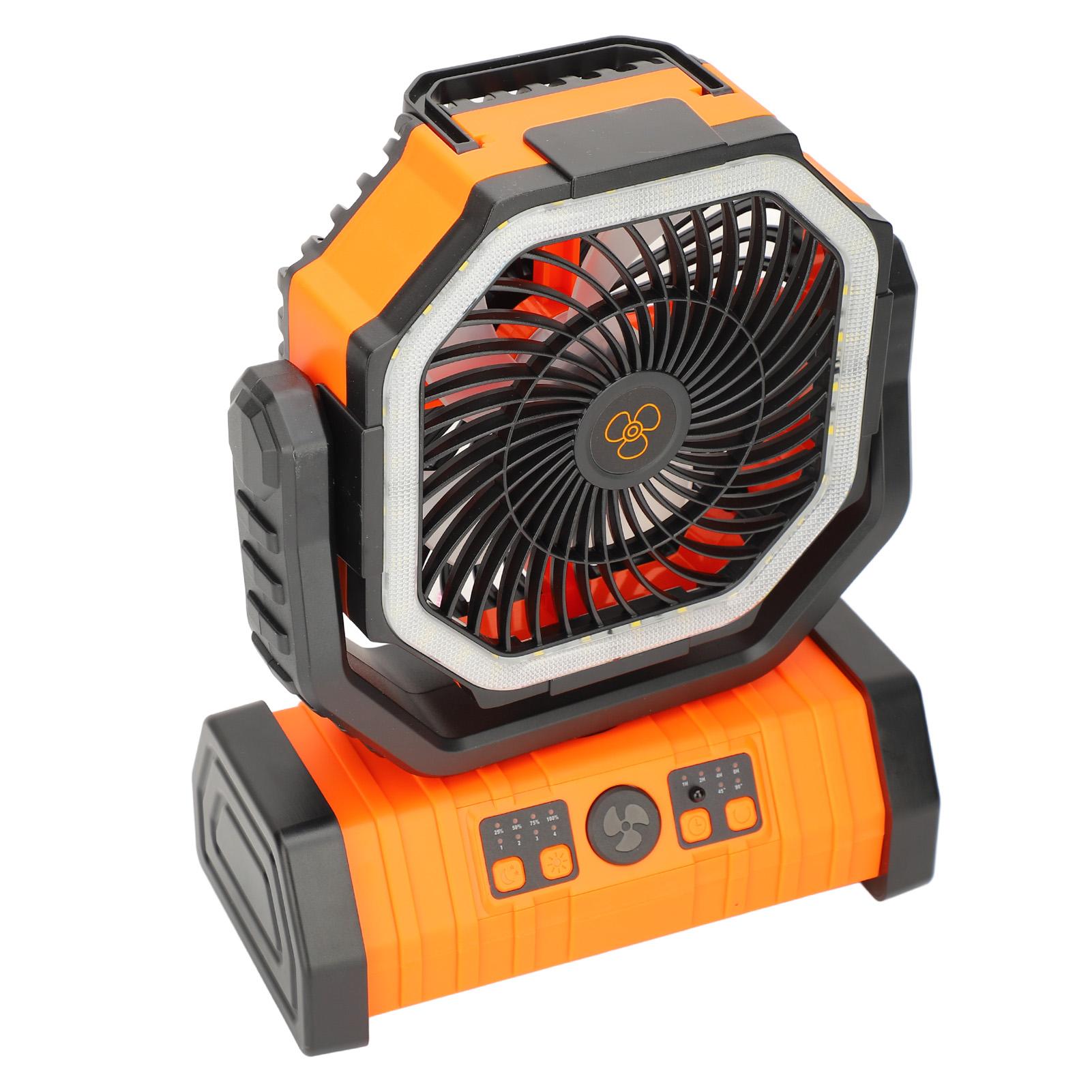 

Портативный вентилятор для кемпинга с подсветкой и пультом дистанционного управления, двойной крючок, пластиковый, тихий, работает от аккумулятора оранжевый