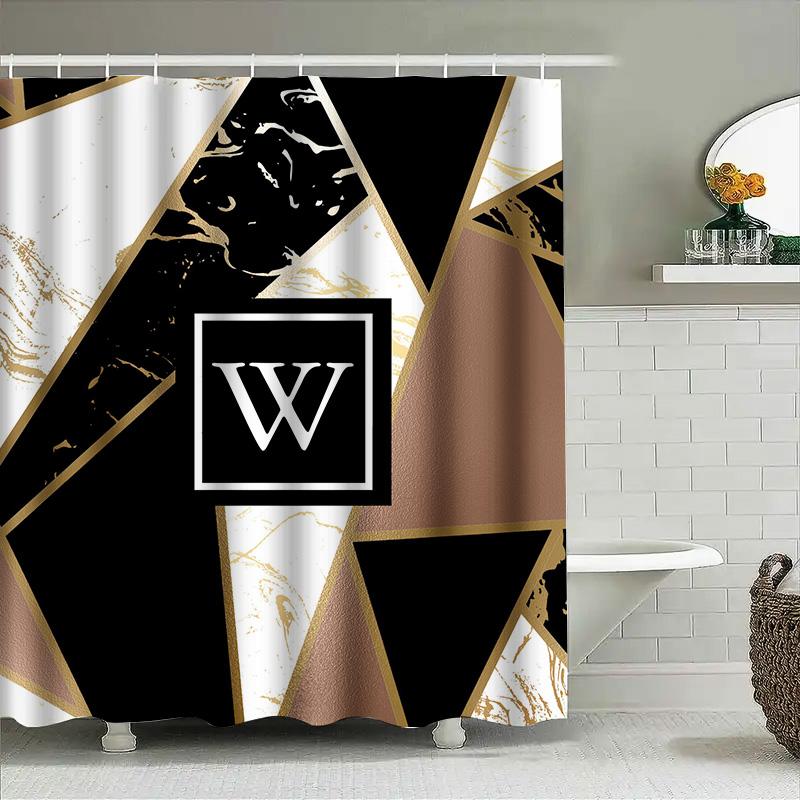 Luxury Geometric Patterned Black Gold Bath Shower Curtain Modern Decorative Customizable Size Bathroom Accessories Set Home Deco