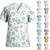 Damen V-Ausschnitt Kurzarm Stretch Kasack mit Taschen Blumendruck Medizinische Uniform Arbeitskleidung für medizinisches Fachpersonal