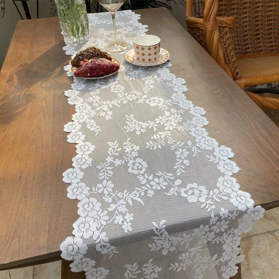 Vintage Lace Table Runner Hollow Flower Pattern Reusable Table Flag for
