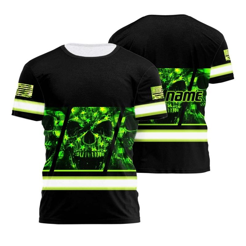 Customized Name Reflective T Shirt For Men Summer Loose Safety Workwear Round Neck Short Sleeve Tees American Flag Printed Tops