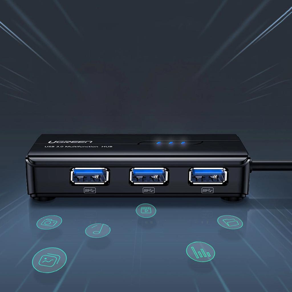 Ugreen 20265 Usb-A / Rj45 1000 Mb/s Hub 3X USB 3.0 síťový adaptér – černý