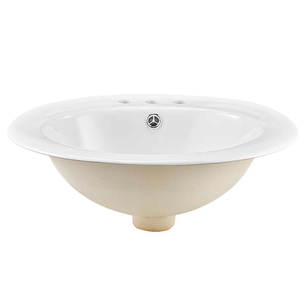 VEVOR Semi Recessed Bathroom Sink, 485 X 425 Mm Oval White Ceramic Vessel Sink with Overflow Hole and 3 Faucet Holes