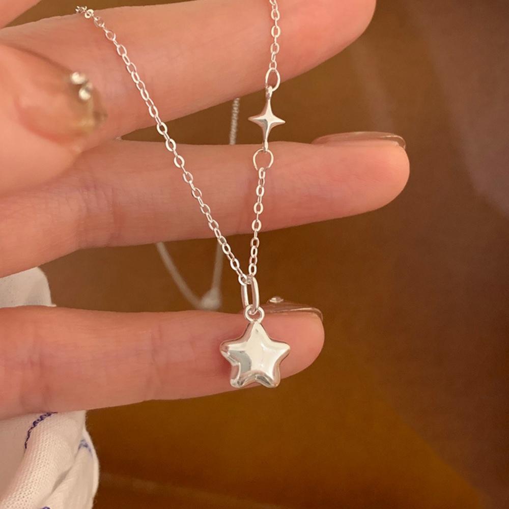 925 Silver Plated Hypoallergenic Bead Necklace Simple Charm Geometric Pendant Choker Birthday Gift Women's Fine Jewelry