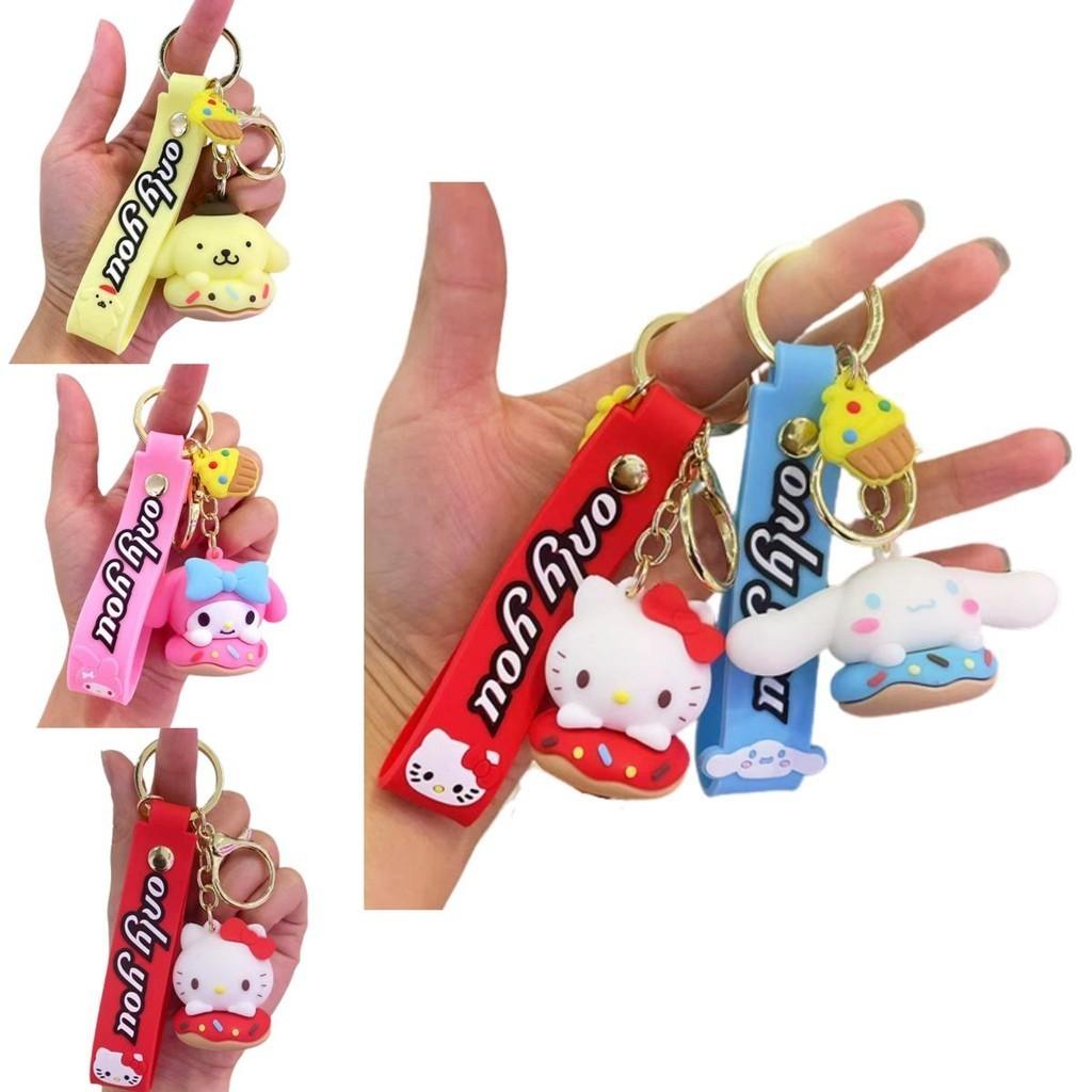 Kuromi-cinnamonroll Keychain W/pom Pom Purin Pendant-xmas Kids Gift Keyring Donut