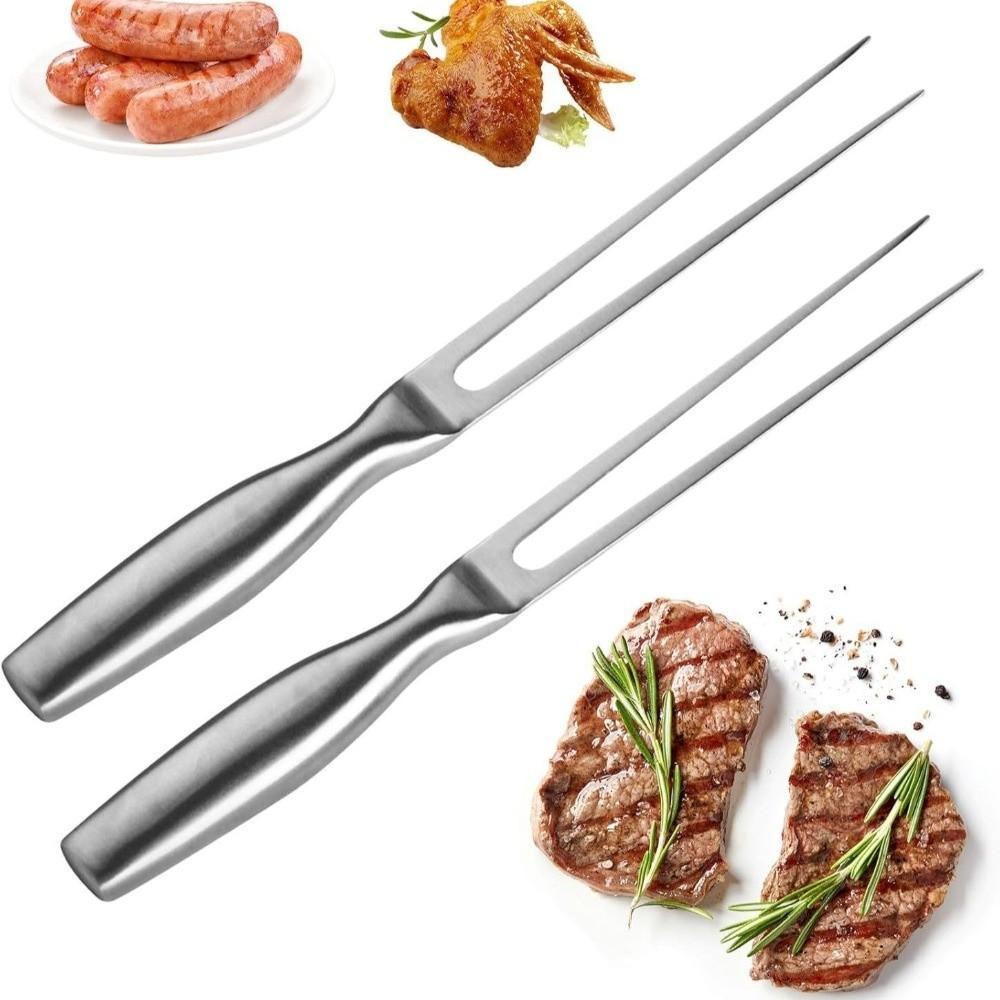 Stainless Steel Meat Cooking Fork 2-Fork Grill Skewers Kitchen Accessory Barbecue Tool  Kitchen