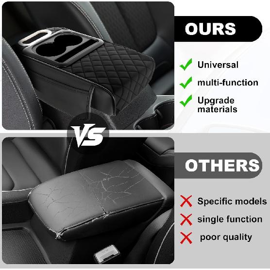 5-in-1 Arm Rest Cover Universal Armrest Storage Box Upgrade Memory Foam Console Cover with Cup for Car Phone Tissue Box Holder