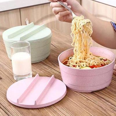1 pièce Bol à Nouilles Mignon avec Couvercle Style Paille de Blé Bol à Soupe Bol Micro-ondable