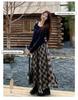 2026 Spring Fashion Women's Long Sleeve T-shirt & High Waist Plaid Skirt Set
