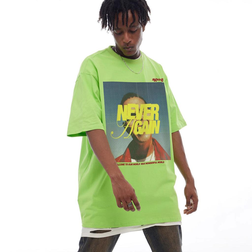 American Retro Trendy T-Shirt Men'S Oversize Hip-Hop Portrait Printing Casual Cotton Short-Sleeved T-Shirt Men'S