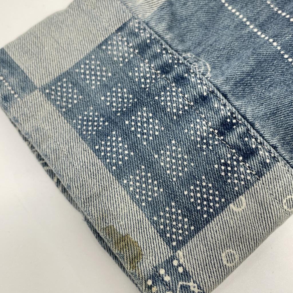 RRL Indigo X Blue Band Color Print Patchwork Shirt Tops M Indigo X blueUsed