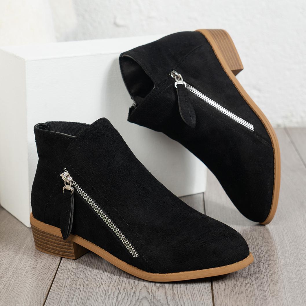 European and American Short Boots Wear-resistant and Comfortable Side Zipper Square Heel Pointed Toe Ladies Boots 36 чёрный 1980₽