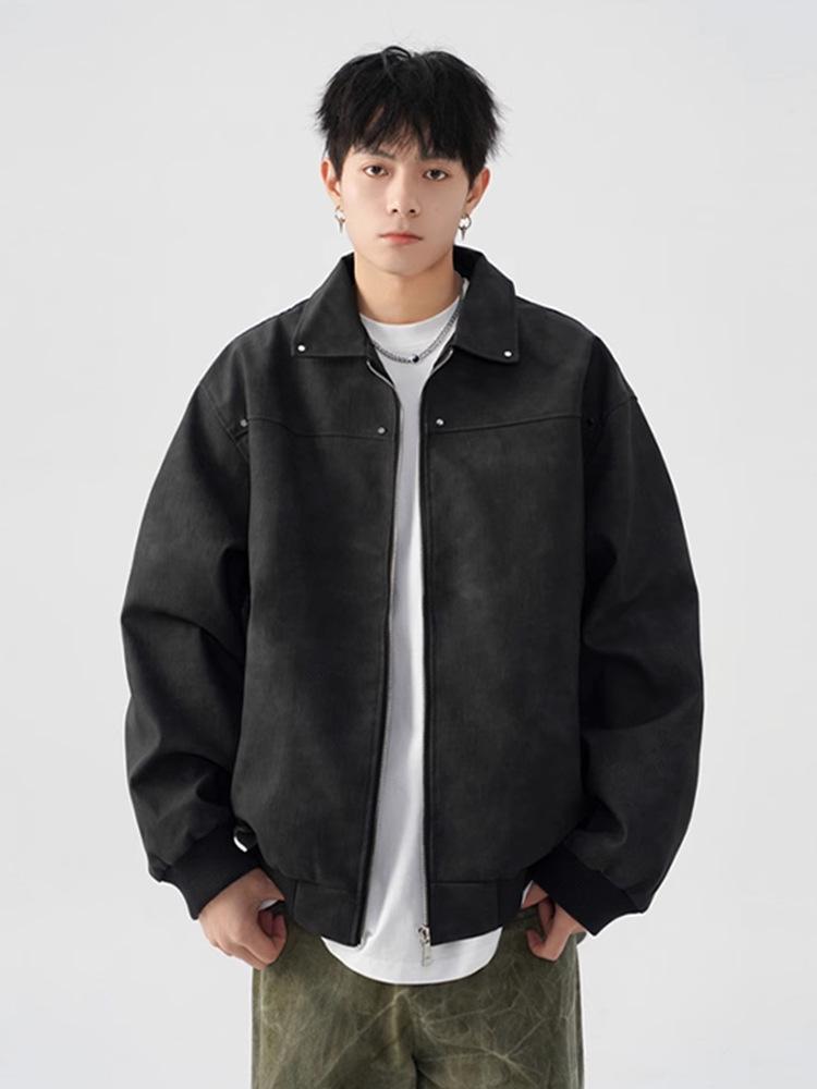 Unisex American Retro Maelard Jacket: Spring/Autumn Turn-Down Collar Motorcycle Leather Coat with Rivets.