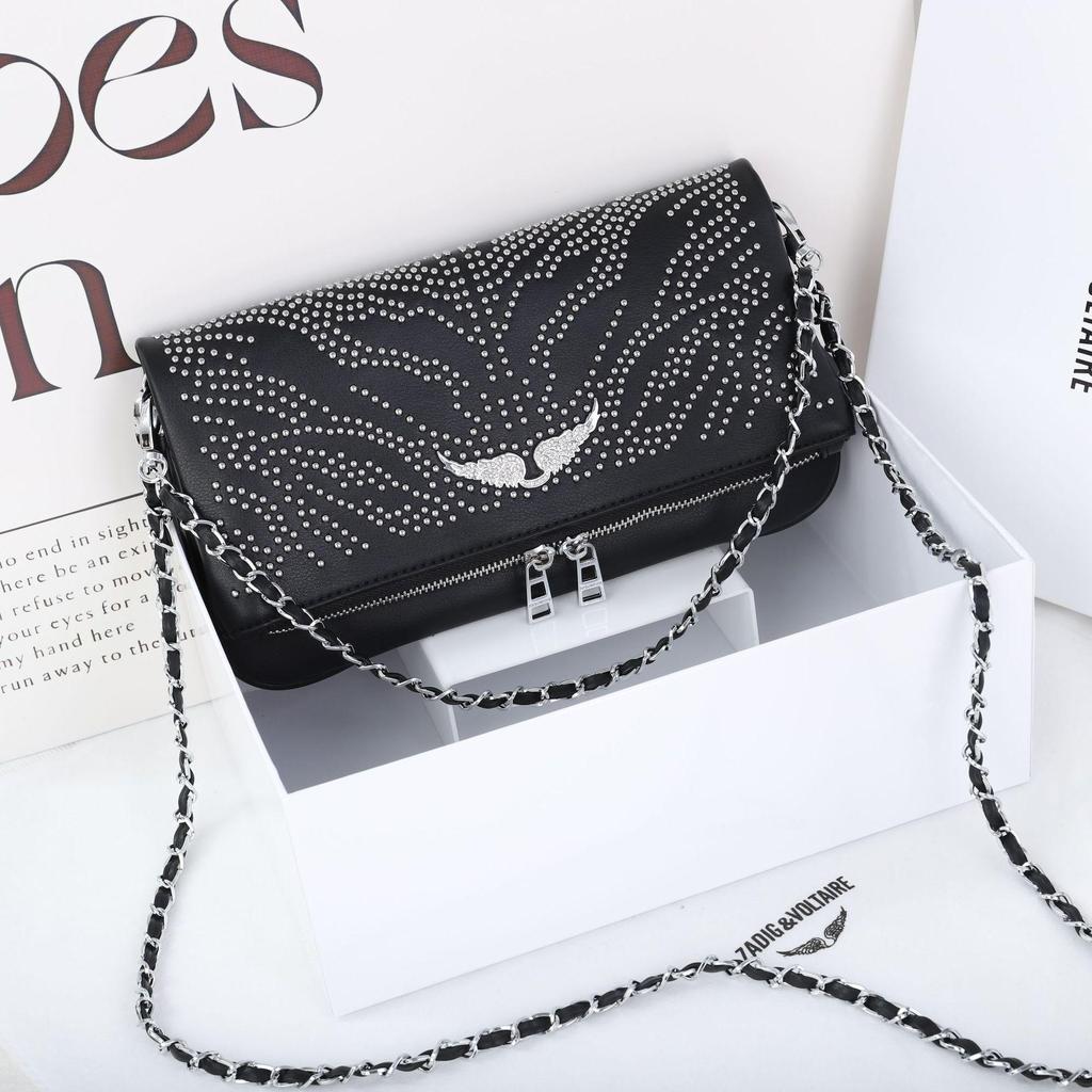 2025 Nová dámská crossbody kabelka-clutch s kamínky a křídlem