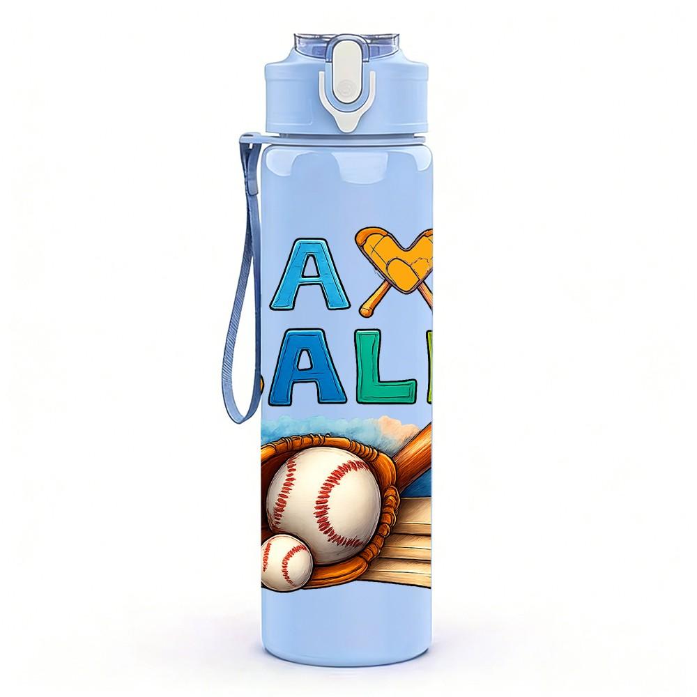 1PC Lax Ball Baseball Letter Art 750ml Color Plastic Sports Water Bottle Leakproof Flip Straw Lid Suitable for Sports Office Home Use