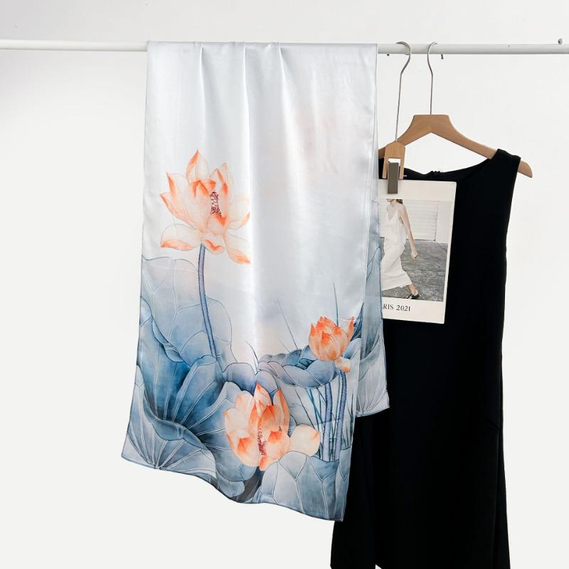 Spring and Autumn New 100 Mulberry Silk Long Scarf Women's Elegant Atmospheric Silk Shawl Versatile High-end Silk Scarf