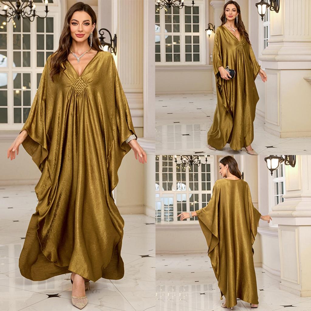 Polyester Gold Fake Loose Large Size Long Dress Beach Jacket Dress Long Dress