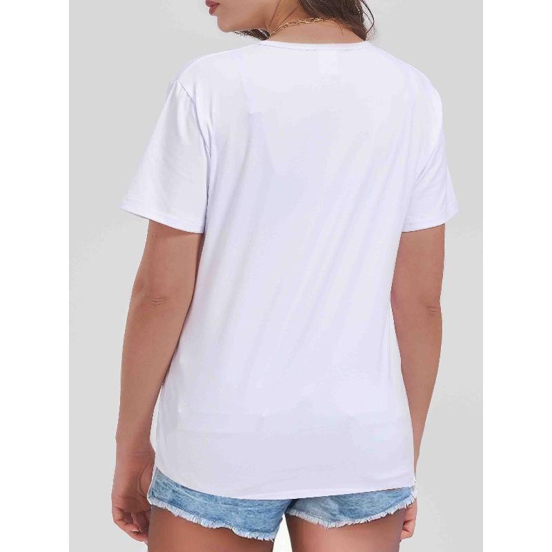 European Size Women's "Be Real Not Perfect" T-Shirt - White Short Sleeve Casual Top with Heart & Leopard Print, Round Neck Fit Tee