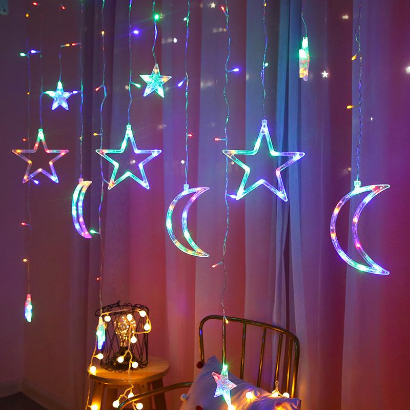 Star and Moon LED String Lights - Colorful Flashing Bedroom Decor