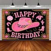2D Disco Cowgirl Backdrop "Happy Birthday" Western Themed Photo Booth Background