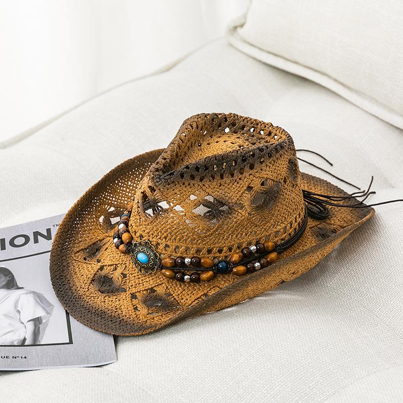 Cowboy hat men's women's cowboy straw hat monochrome felt hat men's and women's big brim outdoor beach knight hat