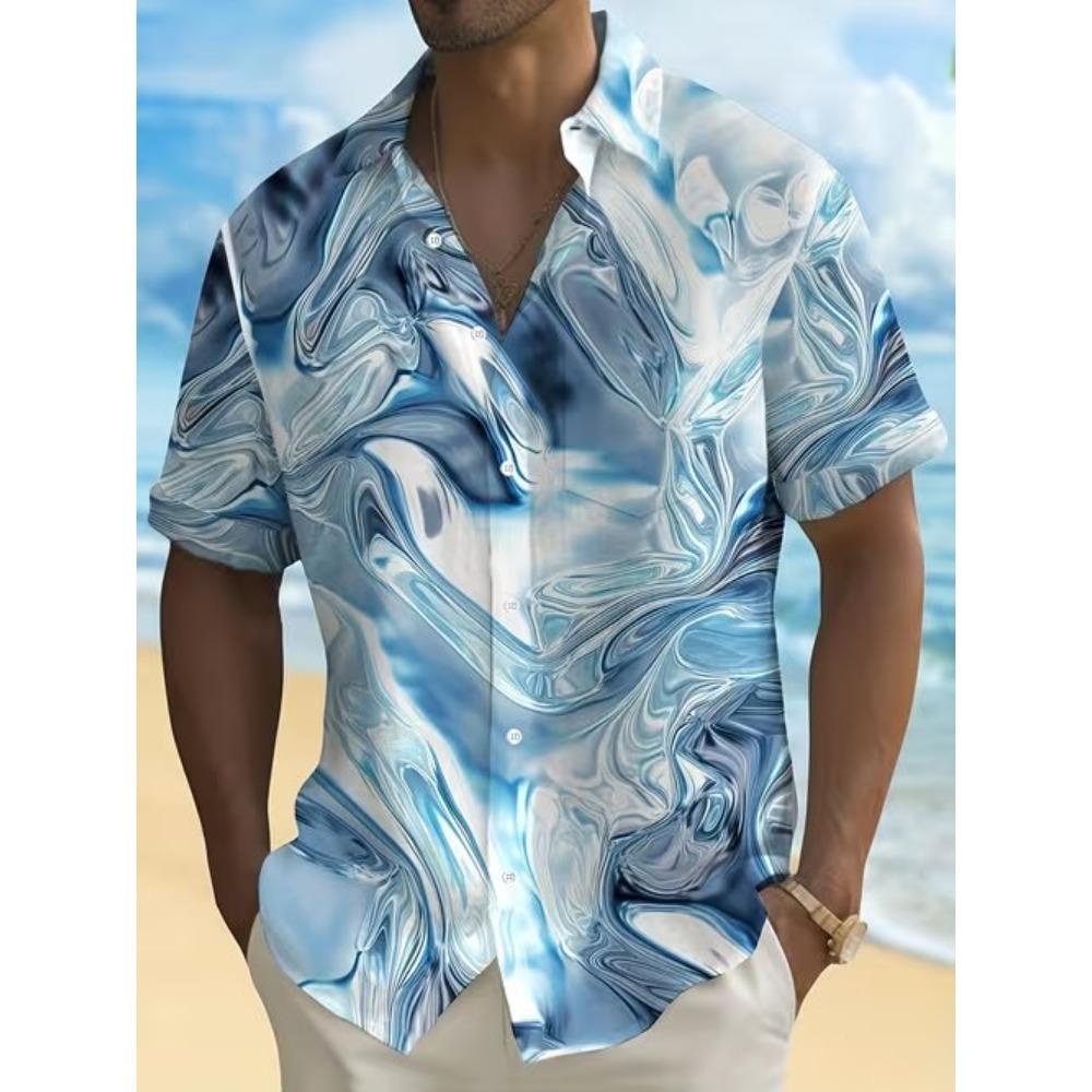 

Men s Simple Pattern 3D Print Shirt Button Up Shirt Casual Shirt Summer Shirt Short Sleeve Daily Vacation Clothing 8XL порохова синява