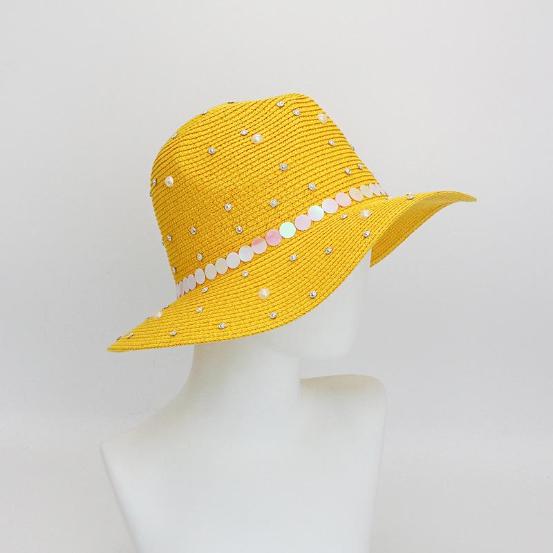 Perle Panama Strohhut Mode Herren und Damen Eingelegter Diamant Pailletten Zylinder Seaside Sonnenschutz Strandhut