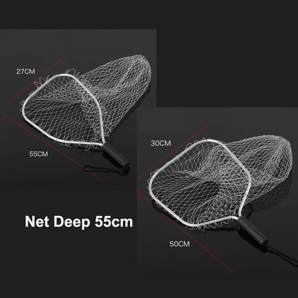 30cm Square Fishing Net Mesh Fishing Landing Net Alloy Material Fishing Catching Basket Anti-hook Large Capacity Portable
