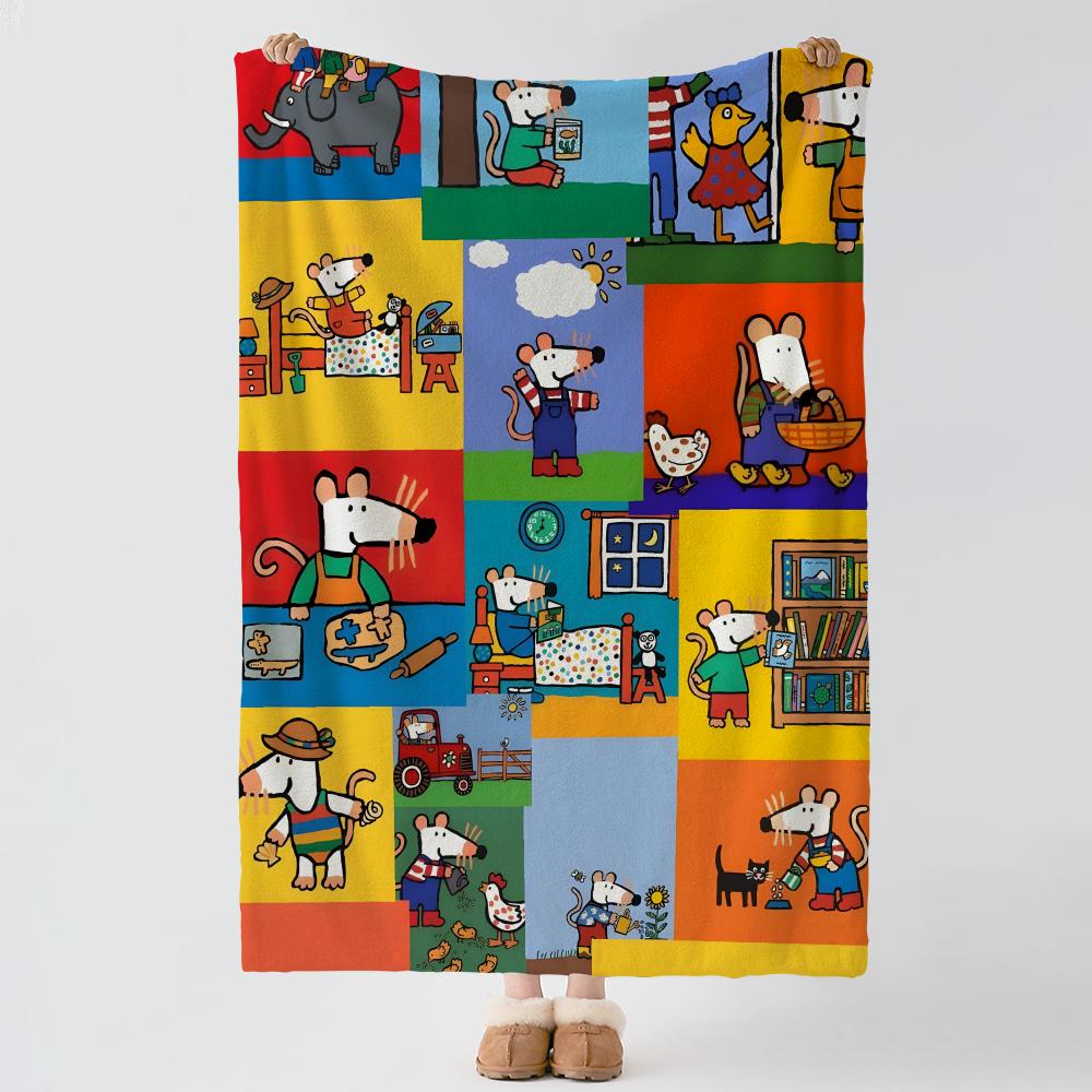 Cartoon M-Maisy Mouse-e Throw Thick Comfort Flannel Quilt, Multi-scene Use Indoor Outdoor Daily Nap
