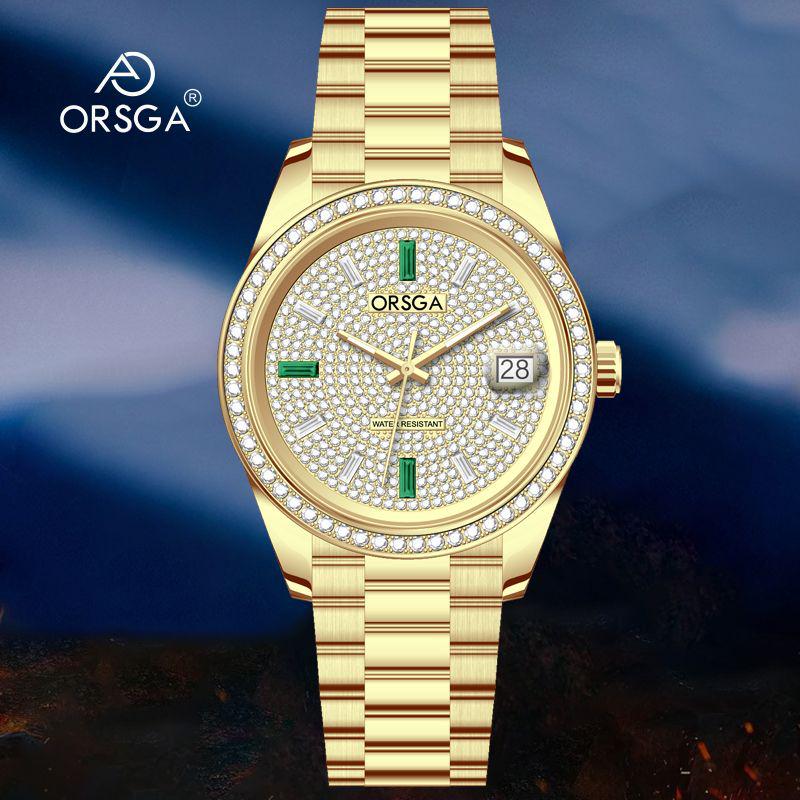 ORSGA Men's Luxury Quartz Watch with Star Design and Colored Diamond Accents