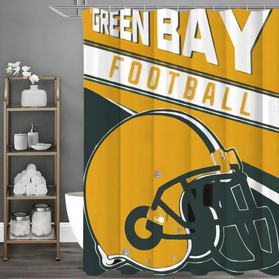 Soccer Style Yellow Green Shower Curtain, Bathroom Decorative Shower Curtain, Waterproof Shower Curtain with Hooks